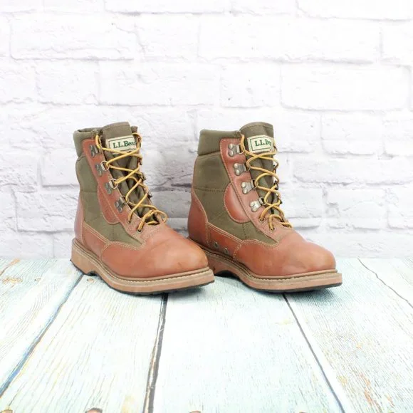 *Vintage LL Bean Fly Fishing Brown Leather Angling Felt Bottom Boots 9 Inch - Picture 3 of 10